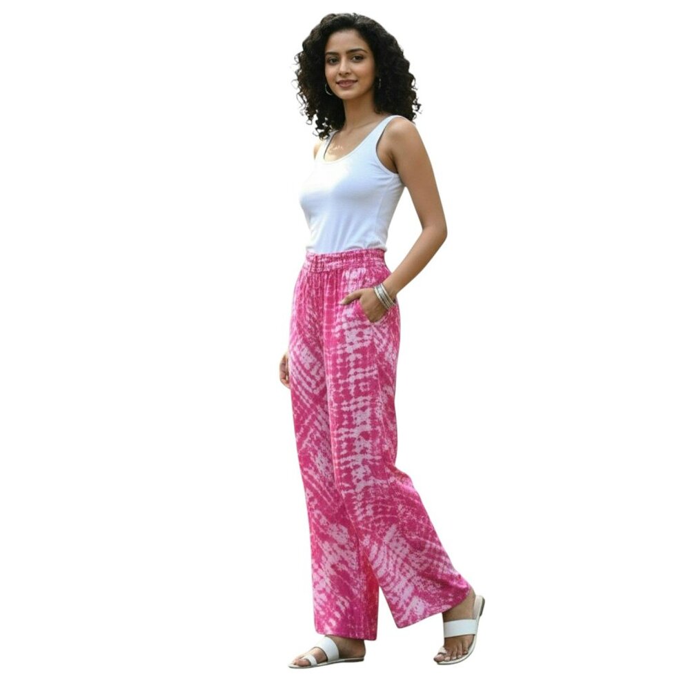 Amanda Uprichard Pink Silk Tie-Dye Wide Leg Pants | Boho Resort Chic | Size M